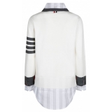 Thom Browne - Cardigan a Strati Bianco e Grigio - Thom Browne Exclusive Luxury Collection