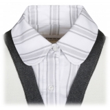 Thom Browne - Cardigan a Strati Bianco e Grigio - Thom Browne Exclusive Luxury Collection