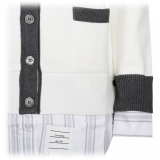 Thom Browne - Cardigan a Strati Bianco e Grigio - Thom Browne Exclusive Luxury Collection