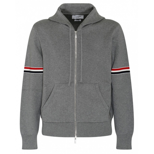 Thom Browne - Felpa con Cappuccio e Zip a Righe Grigie - Thom Browne Exclusive Luxury Collection