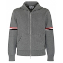 Thom Browne - Felpa con Cappuccio e Zip a Righe Grigie - Thom Browne Exclusive Luxury Collection