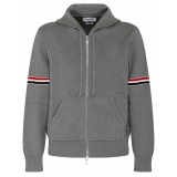 Thom Browne - Felpa con Cappuccio e Zip a Righe Grigie - Thom Browne Exclusive Luxury Collection