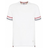 Thom Browne - T-Shirt in Maglia a Righe Tricolore in Cotone Bianco - Thom Browne Exclusive Luxury Collection