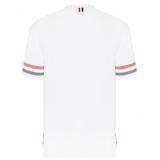 Thom Browne - T-Shirt in Maglia a Righe Tricolore in Cotone Bianco - Thom Browne Exclusive Luxury Collection