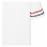 Thom Browne - T-Shirt in Maglia a Righe Tricolore in Cotone Bianco - Thom Browne Exclusive Luxury Collection