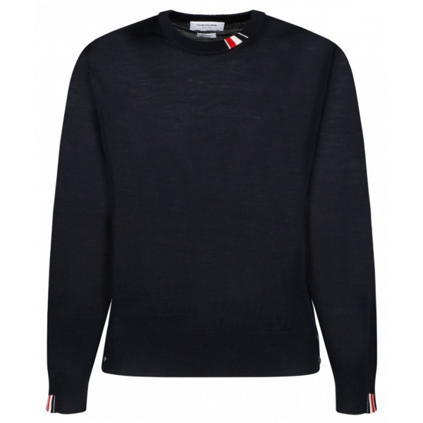 Thom Browne - Navy Virgin Wool Jersey Stitch Crew Neck Jumper - Thom Browne Exclusive Luxury Collection