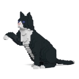 Jekca - Tuxedo - Cat - 03S - Lego - Sculpture - Construction - 4D - Brick Animals - Toys