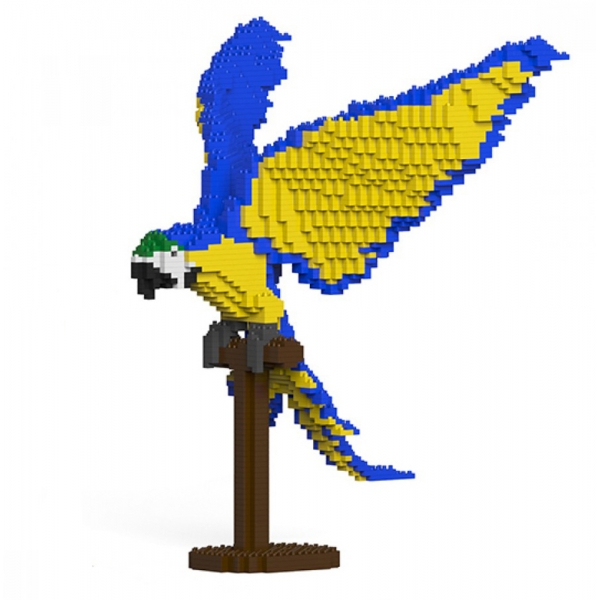 Jekca - Blue-and-Gold Macaw 02S - Lego - Sculpture - Construction - 4D - Brick Animals - Toys