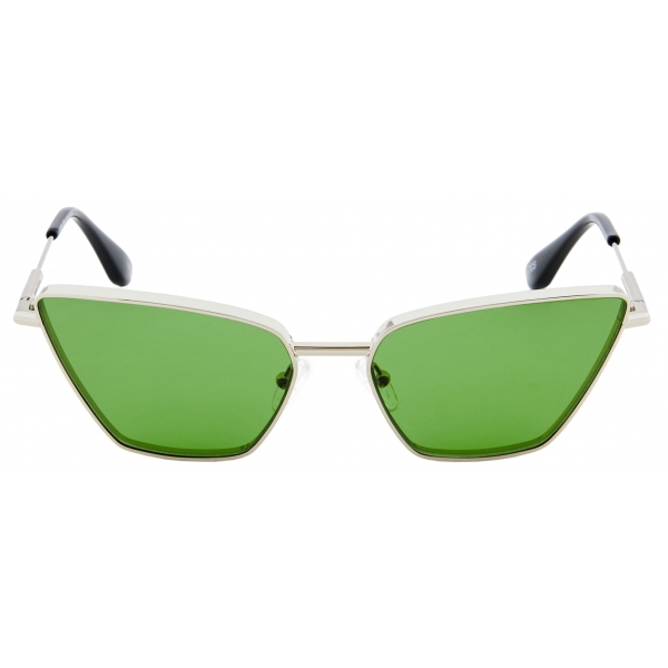 Alexander McQueen - Women's Metal T-Bar Cat-Eye Sunglasses - Silver Green - Alexander McQueen Eyewear