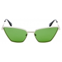 Alexander McQueen - Women's Metal T-Bar Cat-Eye Sunglasses - Silver Green - Alexander McQueen Eyewear