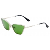 Alexander McQueen - Women's Metal T-Bar Cat-Eye Sunglasses - Silver Green - Alexander McQueen Eyewear