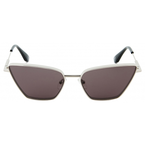 Alexander McQueen - Occhiali da Sole Cat-Eye in Metallo con Barretta a T da Donna - Argento Fumo - Alexander