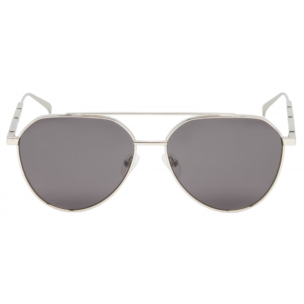 Alexander McQueen - Metal Plaque Pilot Sunglasses - Silver Smoke - Alexander McQueen Eyewear