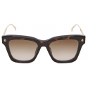 Alexander McQueen - Women's Spike Studs Soft Square Sunglasses - Havana Brown - Alexander McQueen Eyewear