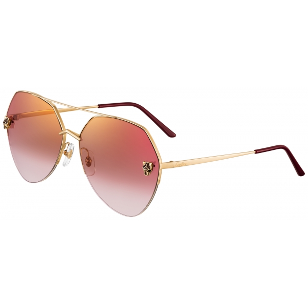 Cartier - Pilot - Gold Burgundy Lenses with Golden Flash - Panthère de Cartier Collection - Sunglasses - Cartier Eyewear