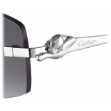 Cartier - Rettangolare - Platino Lenti Grigio Sfumato - Panthère de Cartier Collection - Occhiali da Sole - Cartier Eyewear