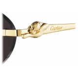 Cartier - Cat Eye - Oro Lenti Grigie Effetto Specchio Dorato - Panthère de Cartier Collection - Occhiali da Sole - Cartier