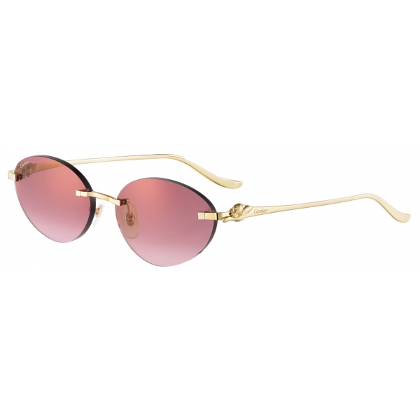 Cartier - Cat Eye - Gold Burgundy Lenses with Golden Mirror Effect - Panthère de Cartier Collection - Sunglasses - Cartier