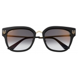 Cartier - Square - Black Gray Gradient Lenses with Golden Mirror Effect - Panthère de Cartier Collection - Sunglasses