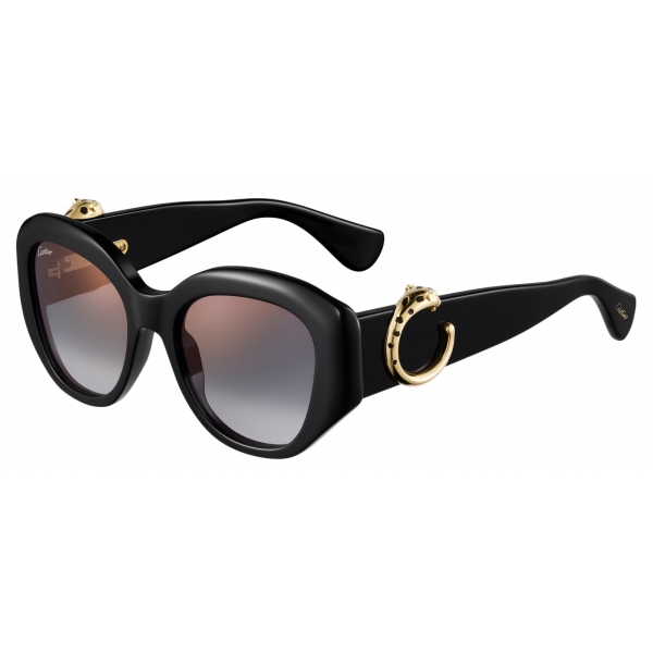 Cartier - Cat Eye - Black Gray Gradient Lenses with Golden Mirror Effect - Panthère de Cartier Collection - Sunglasses