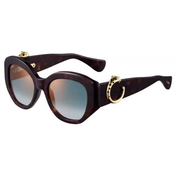 Cartier - Cat Eye - Tortoiseshell Green Gradient Lenses with Golden Mirror Effect - Panthère de Cartier Collection