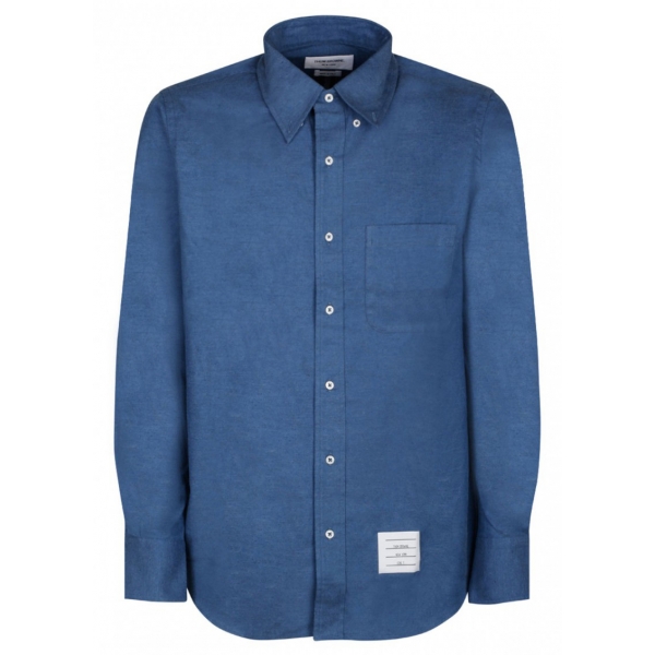 Thom Browne - Camicia in Denim con Toppa con Logo in Cotone Blu Scuro - Thom Browne Exclusive Luxury Collection