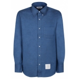 Thom Browne - Camicia in Denim con Toppa con Logo in Cotone Blu Scuro - Thom Browne Exclusive Luxury Collection