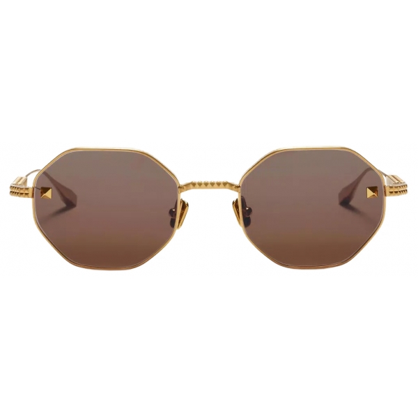 Valentino - Exhagonal Titanium Frame V-Stud - Yellow Gold Brown - Valentino Eyewear