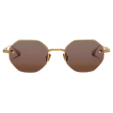 Valentino - V-Stud Occhiale Esagonale in Titanio - Oro Giallo Marrone - Valentino Eyewear