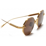 Valentino - Exhagonal Titanium Frame V-Stud - Yellow Gold Brown - Valentino Eyewear