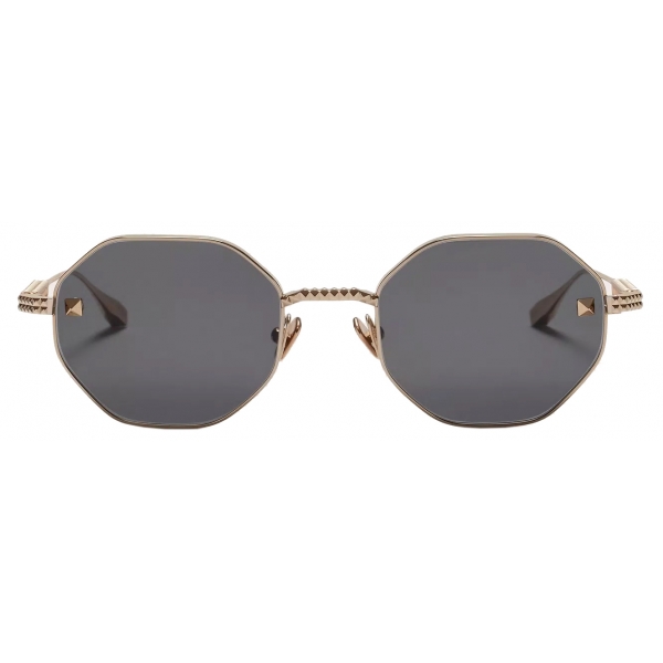 Valentino - V-Stud Occhiale Esagonale in Titanio - Oro Bianco Grigio - Valentino Eyewear