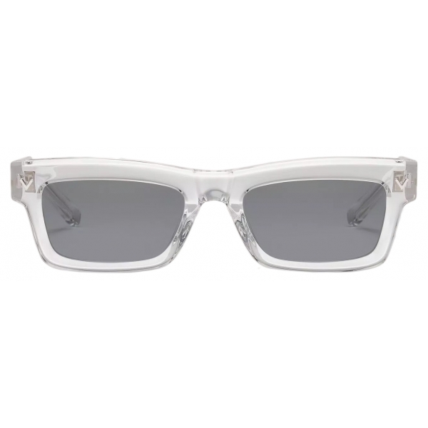 Valentino - V-Sharp Rectangular Acetate Frame - Transparent Light Grey - Valentino Eyewear