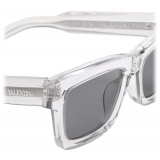 Valentino - V-Sharp Rectangular Acetate Frame - Transparent Light Grey - Valentino Eyewear