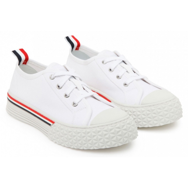 Thom Browne - White Canvas Low Top Sneakers - Thom Browne Exclusive Luxury Collection