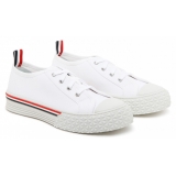 Thom Browne - Sneakers con Rifiniture a Righe in Cotone Bianco - Thom Browne Exclusive Luxury Collection