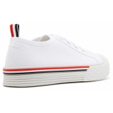 Thom Browne - Sneakers con Rifiniture a Righe in Cotone Bianco - Thom Browne Exclusive Luxury Collection