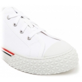 Thom Browne - Sneakers con Rifiniture a Righe in Cotone Bianco - Thom Browne Exclusive Luxury Collection