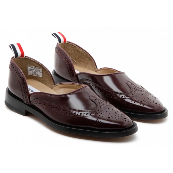 Thom Browne - Burgundy Calf Leather Slip On Brogues - Thom Browne Exclusive Luxury Collection