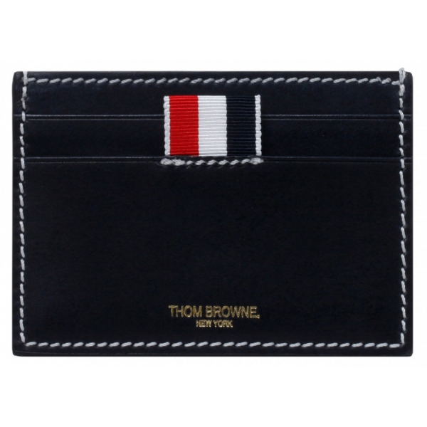 Thom Browne - Navy RWB Tab Leather Cardholder - Thom Browne Exclusive Luxury Collection