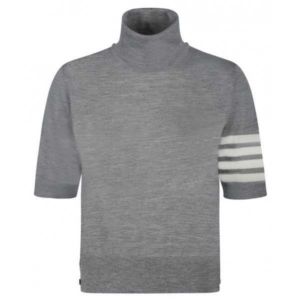 Thom Browne - Maglione Dolcevita Grigio Chiaro a Maniche Corte - Thom Browne Exclusive Luxury Collection