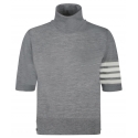 Thom Browne - Maglione Dolcevita Grigio Chiaro a Maniche Corte - Thom Browne Exclusive Luxury Collection