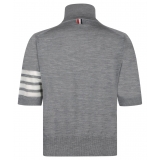 Thom Browne - Maglione Dolcevita Grigio Chiaro a Maniche Corte - Thom Browne Exclusive Luxury Collection