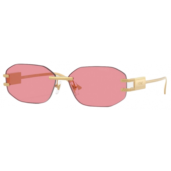 Versace - Occhiale da Sole Damier Plaque - Oro Rosa - Occhiali da Sole - Versace Eyewear