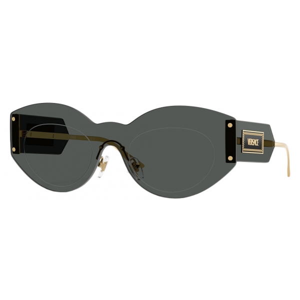 Versace - Damier Plaque Shield Sunglasses - Black Gold - Sunglasses - Versace Eyewear