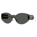 Versace - Damier Plaque Shield Sunglasses - Black Gold - Sunglasses - Versace Eyewear