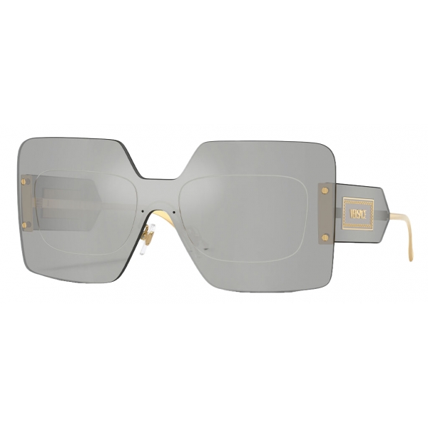 Versace - Damier Plaque Shield Sunglasses - Silver Gold - Sunglasses - Versace Eyewear