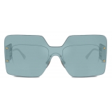 Versace - Damier Plaque Shield Sunglasses - Light Blue Gold - Sunglasses - Versace Eyewear