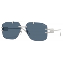 Versace - Occhiale da Sole Damier Plaque - Blu Scuro Argento - Occhiali da Sole - Versace Eyewear