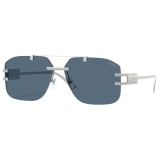 Versace - Occhiale da Sole Damier Plaque - Blu Scuro Argento - Occhiali da Sole - Versace Eyewear