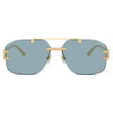 Versace - Occhiale da Sole Damier Plaque - Azzurro Oro - Occhiali da Sole - Versace Eyewear